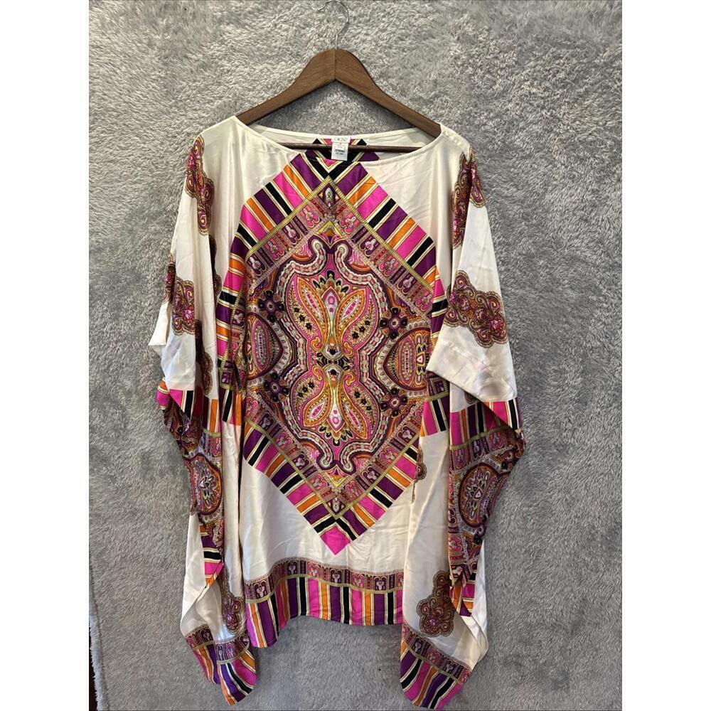 NEW with Tags Vintage Cache 100% Silk Kaftan Dress Small Colorful NO BELT NWT